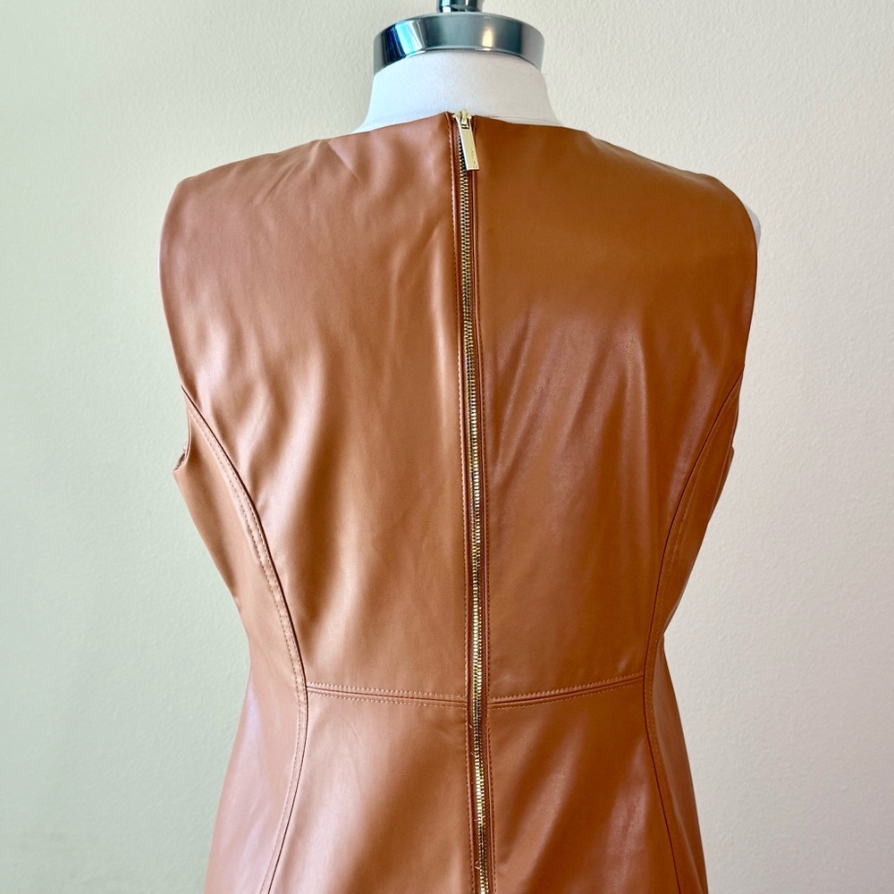CALVIN KLEIN Sleeveless Faux Leather Dress Size 14 Camel Tan - Picture 9 of 15